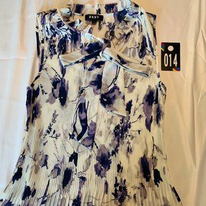 DKNY Tie-Front Pleated Tank White Print Sz XL 014